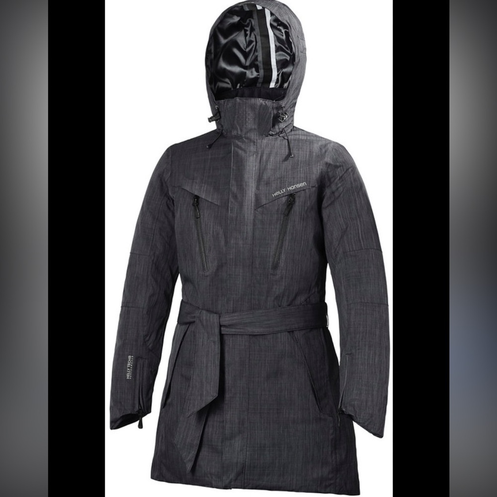 Dark Gray Helly Hansen Puffer Parka Ski Jacket with Tie Waist